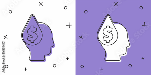 Set Oil drop with dollar symbol icon isolated on white and purple background. Oil price. Oil and petroleum industry. Vector