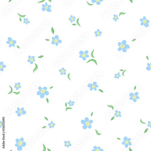Forget-me-not flower seamless pattern. Ditsy floral print on white background.