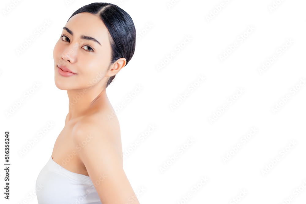Attractive asian woman with beauty face healthy skin on white background Copy space Face care Facial treatment Cosmetology Beauty and Spa Beautiful asian girl portrait Beautiful girl look at camera Attractive asian woman with beauty face healthy skin on white background Copy space Face care Facial treatment Cosmetology Beauty and Spa Beautiful asian girl portrait Beautiful girl look at camera