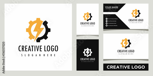 gear with electric logo design template with business card design
