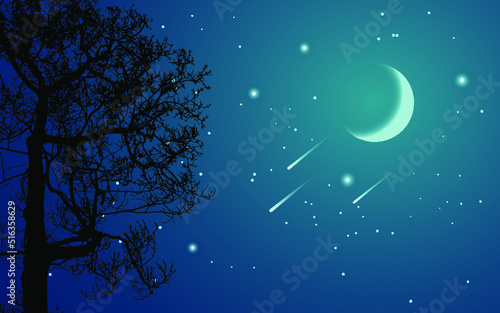 night sky with moon and stars background