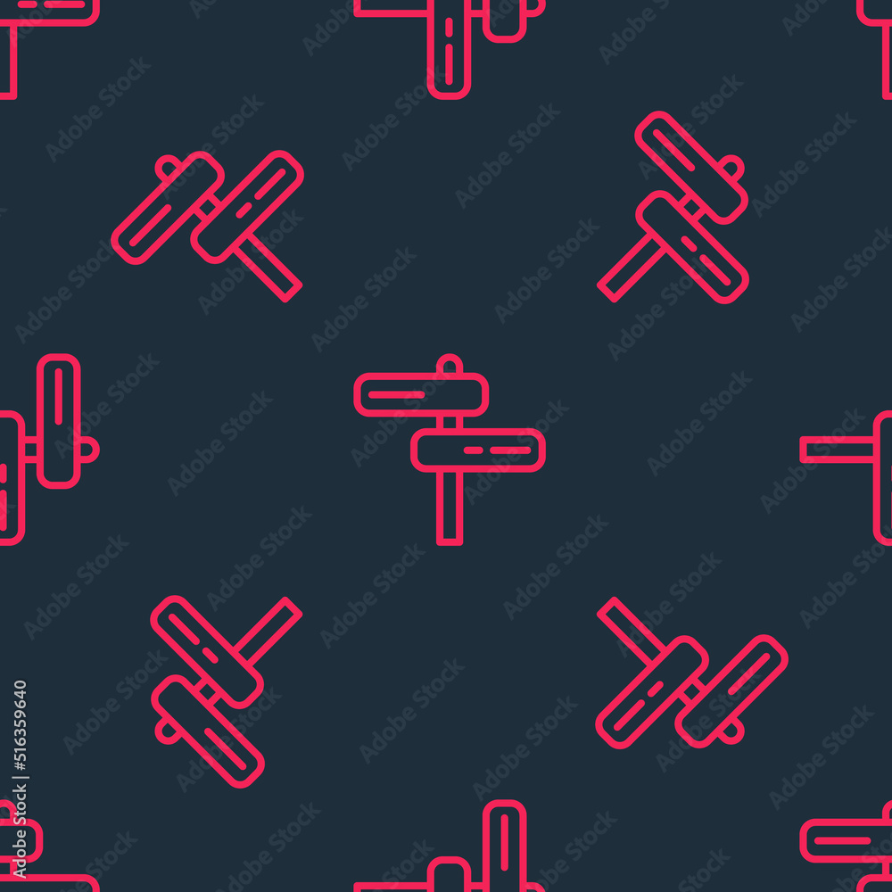 Red line Road traffic sign. Signpost icon isolated seamless pattern on black background. Pointer symbol. Isolated street information sign. Direction sign. Vector Red line Road traffic sign. Signpost icon isolated seamless pattern on black background. Pointer symbol. Isolated street information sign. Direction sign. Vector
