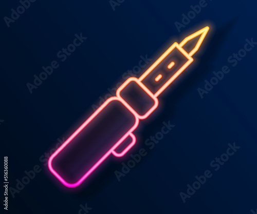 Glowing neon line Soldering iron icon isolated on black background. Vector