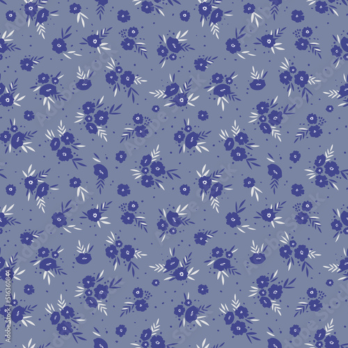 Seamless floral pattern based on traditional folk art ornaments. Colorful flowers on color background. Scandinavian style. Sweden nordic style. Vector illustration. Simple minimalistic pattern