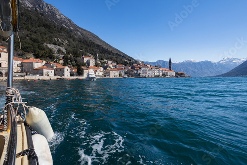 Boat tour in Kotor Bay near Perast city in Montenegro.