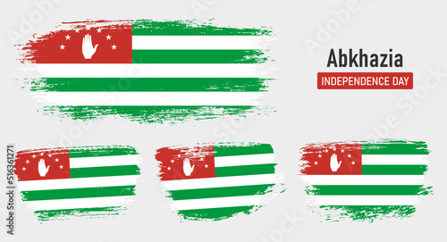 Textured collection national flag of Abkhazia on painted brush stroke effect with white background
