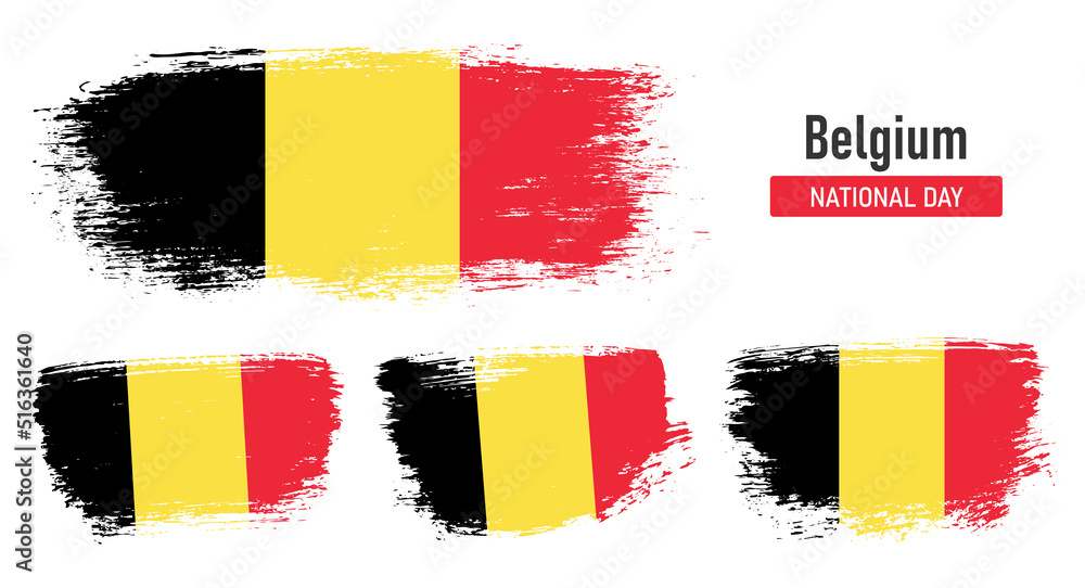Obraz premium Textured collection national flag of Belgium on painted brush stroke effect with white background