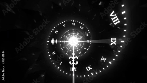 Dark Monochrome Time Spiral Infinite Clock Animation with Roman Numerals
