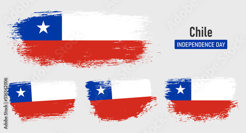 Textured collection national flag of Chile on painted brush stroke effect with white background
