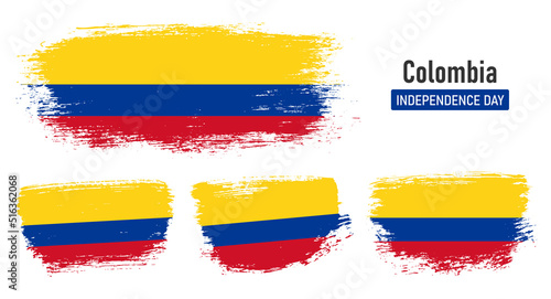 Textured collection national flag of Colombia on painted brush stroke effect with white background