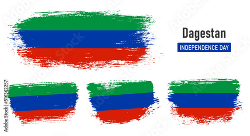 Textured collection national flag of Dagestan on painted brush stroke effect with white background