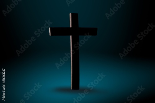 Wooden Christian cross on floor. Christianity Concept. Faith hope love concept.