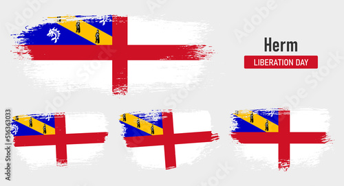 Textured collection national flag of Herm on painted brush stroke effect with white background