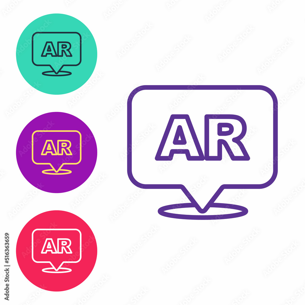 Set line Augmented reality AR icon isolated on white background. Virtual futuristic wearable devices. Set icons colorful. Vector Set line Augmented reality AR icon isolated on white background. Virtual futuristic wearable devices. Set icons colorful. Vector