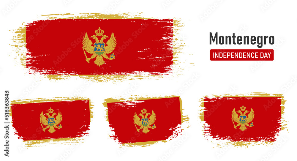 Textured collection national flag of Montenegro on painted brush stroke effect with white background Textured collection national flag of Montenegro on painted brush stroke effect with white background