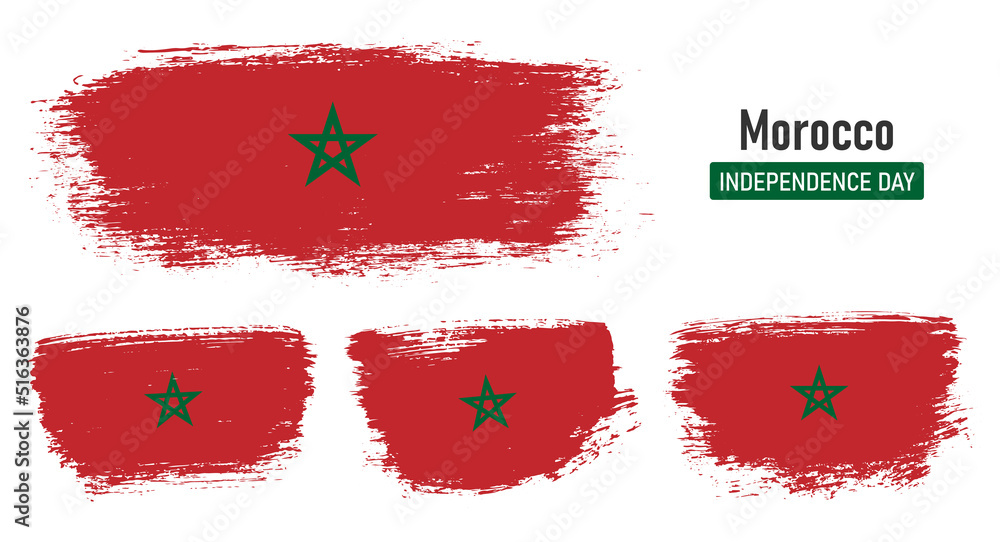 Textured collection national flag of Morocco on painted brush stroke effect with white background Textured collection national flag of Morocco on painted brush stroke effect with white background