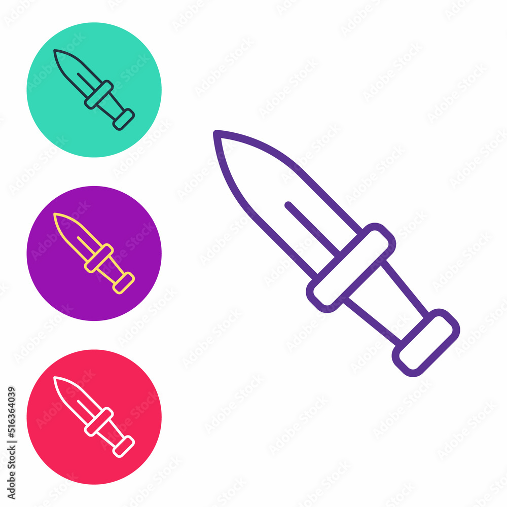 Set line Dagger icon isolated on white background. Knife icon. Sword with sharp blade. Set icons colorful. Vector Set line Dagger icon isolated on white background. Knife icon. Sword with sharp blade. Set icons colorful. Vector