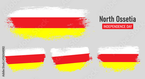 Textured collection national flag of North Ossetia on painted brush stroke effect with white background