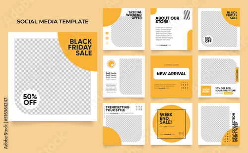 social media template banner blog fashion sale promotion. fully editable instagram and facebook square post frame puzzle organic sale poster. fresh yellow element shape vector background