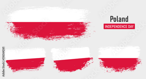 Textured collection national flag of Poland on painted brush stroke effect with white background