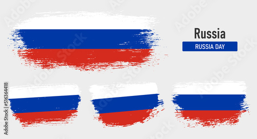 Textured collection national flag of Russia on painted brush stroke effect with white background