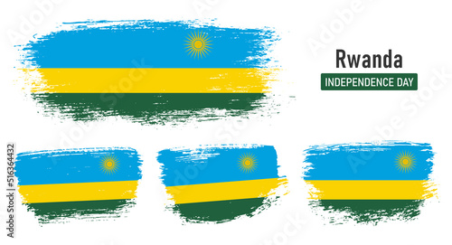 Textured collection national flag of Rwanda on painted brush stroke effect with white background