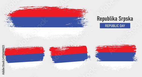 Textured collection national flag of Republika Srpska on painted brush stroke effect with white background