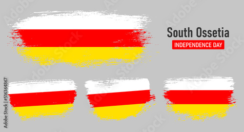 Textured collection national flag of South Ossetia on painted brush stroke effect with white background
