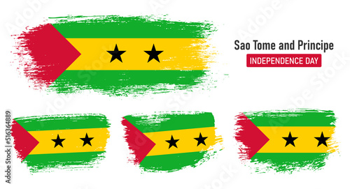 Textured collection national flag of Sao Tome and Principe on painted brush stroke effect with white background