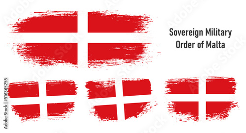 Textured collection national flag of Sovereign Military Order of Malta on painted brush stroke effect with white background