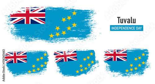Textured collection national flag of Tuvalu on painted brush stroke effect with white background