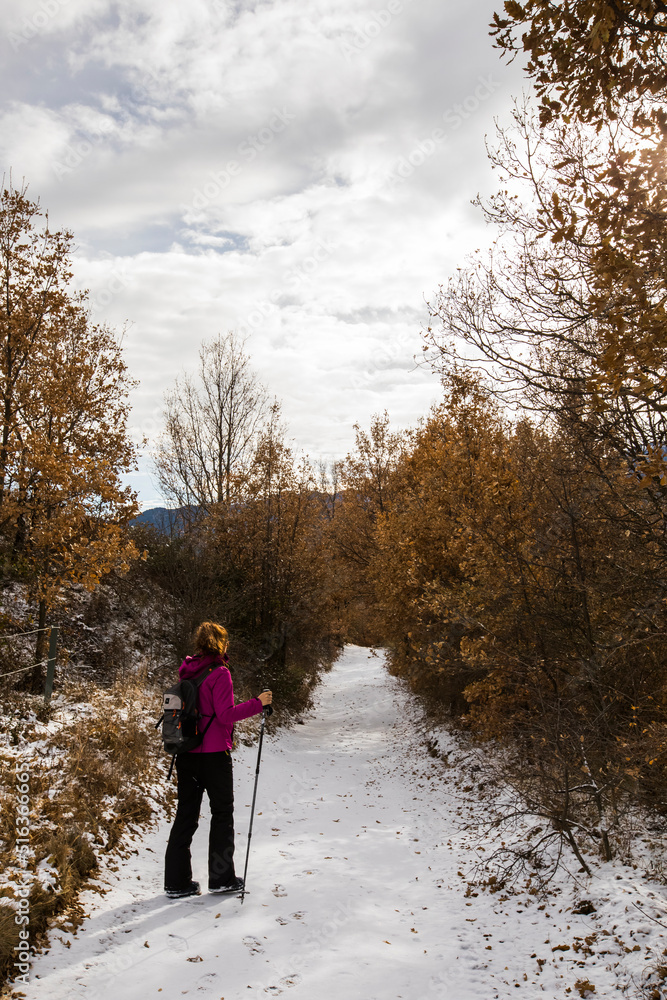 Young hiker girl enjoying in Querforadat, Cerdanya, Pyrenees, Spain Young hiker girl enjoying in Querforadat, Cerdanya, Pyrenees, Spain