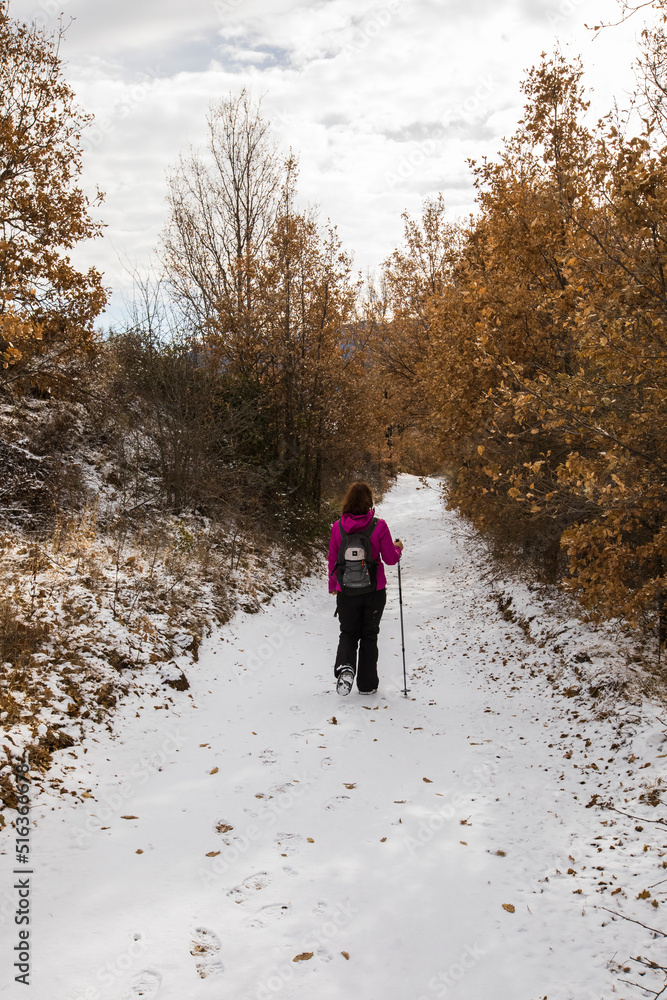 Young hiker girl enjoying in Querforadat, Cerdanya, Pyrenees, Spain