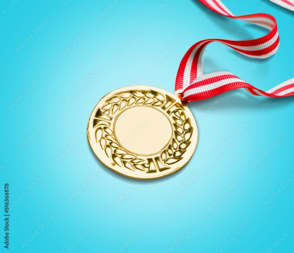 Olympic Winter Games gold medal on a  background. - obrazy, fototapety, plakaty 