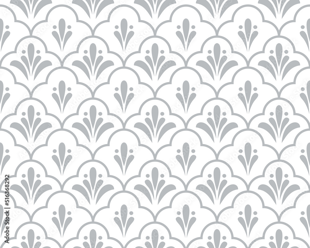 Flower geometric pattern. Seamless vector background. White and gray ornament. Flower geometric pattern. Seamless vector background. White and gray ornament.