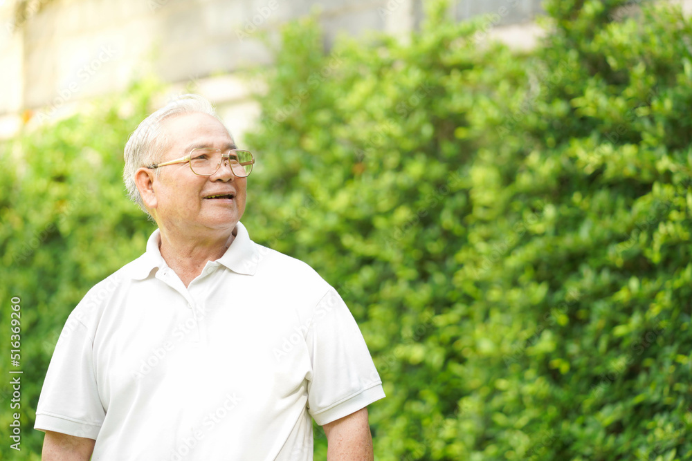 Portrait of happy senior Asian man relaxing and breathing fresh air with sunlight in outdoors park Elderly man enjoying a day in the park on summer Healthcare lifestyle and wellness Portrait of happy senior Asian man relaxing and breathing fresh air with sunlight in outdoors park Elderly man enjoying a day in the park on summer Healthcare lifestyle and wellness