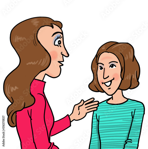 In the cartoon is a mother talking to her daughter. 