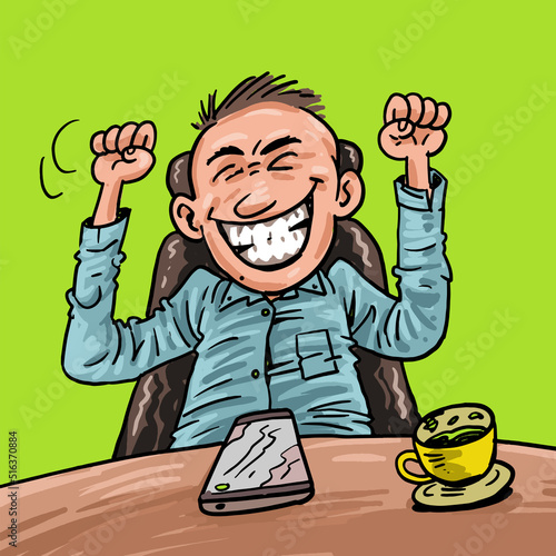 A carton o the happy man's expression.