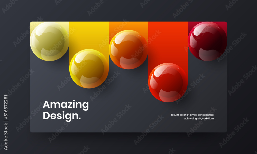 Multicolored realistic spheres site screen template. Creative corporate cover vector design concept.