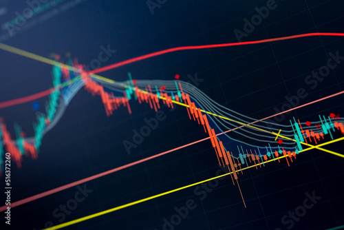 Fototapeta Naklejka Na Ścianę i Meble -  Candle stick graph chart of stock market investment trading. Trading with the digital graph in the forex market.
