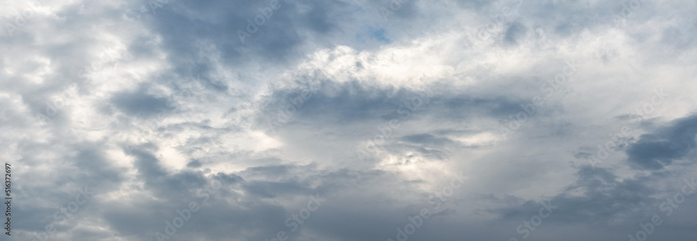 Dramatic sky with dark storm clouds, panorama