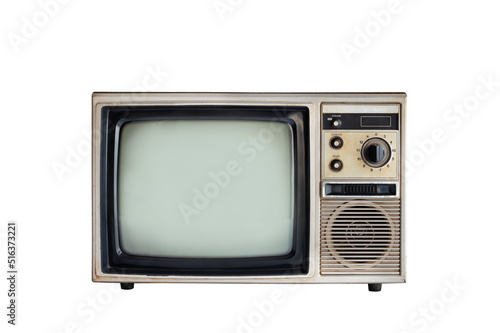 Retro old TV with blank screen isolated on white background, vintage television with clipping path