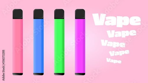 Vape electronic cigarettes pink blue green purple with text and pink background vector illustration layers