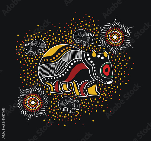 Aboriginal style of wombat art - Illustration