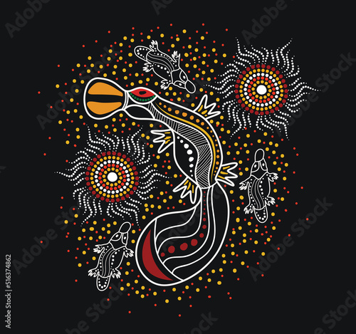 Aboriginal style of platypus art - Illustration