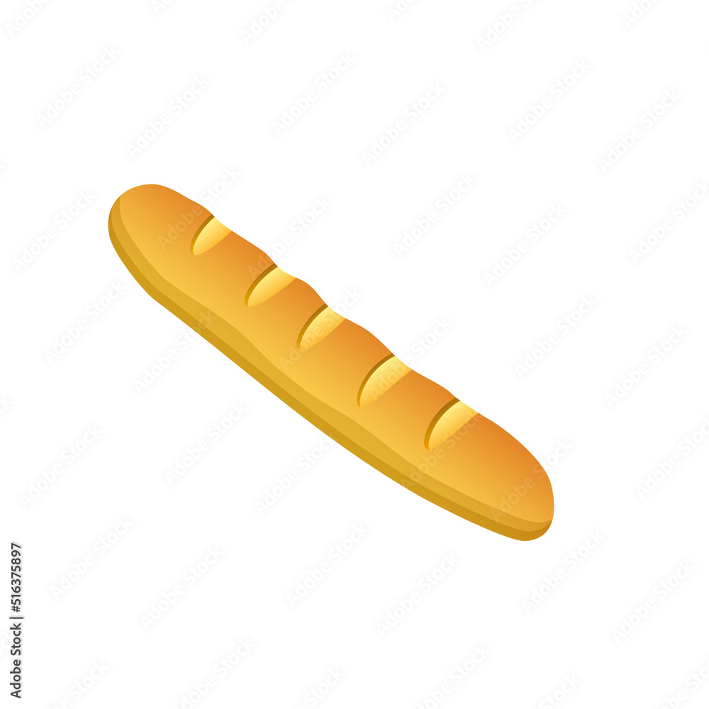 Vector french bread icon. Flat illustration of baguette bread. Healthy bread isolated on white background