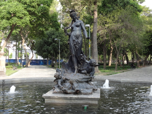 Mexico City, CDMX, Mexico, OUT 11, 07, 2022, Alameda Central Park fountain