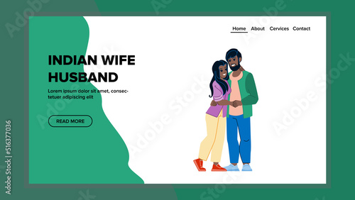 indian wife husband vector. happy couple, young married family, romantic dating indian wife husband web flat cartoon illustration