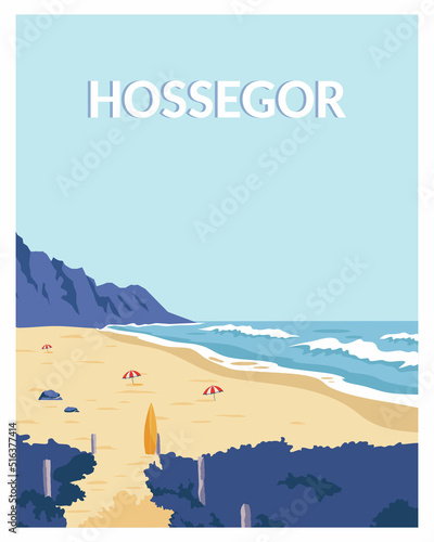 hossegor travel poster vector illustration with minimalist style.