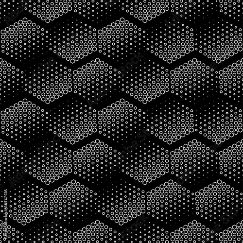 Vector illustration. The texture of the contour hexagon. Black and white geometric seamless pattern. Mosaic abstract background. Hexagonal repeating geometric polygon texture.